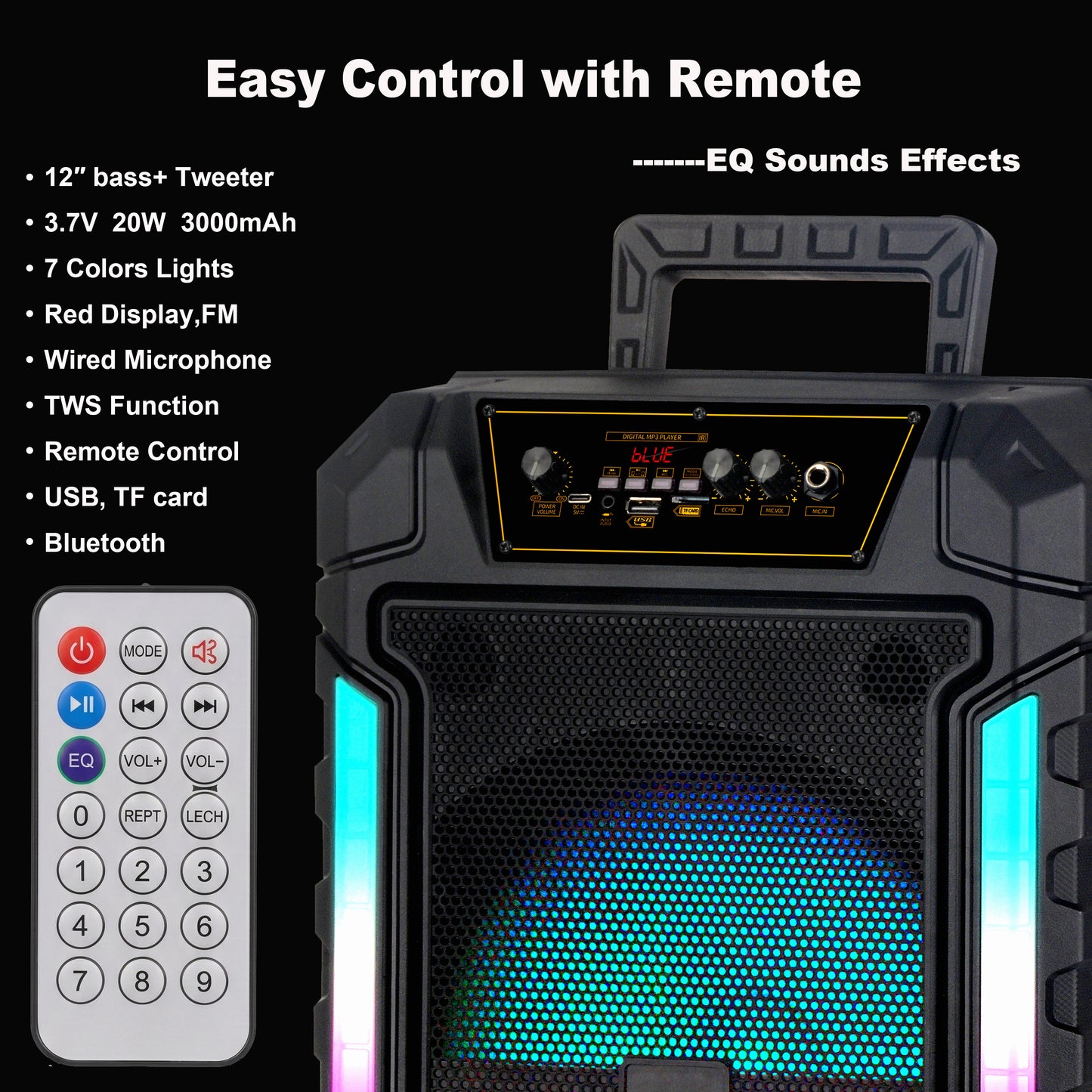 12inch Bass+Tweeter Portable Bluetooth Speaker for Home, Outdoor