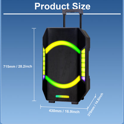 15“ Subwoofer + Tweeter 12V 7000mAh 80W Bluetooth Party Speeker with Microphones