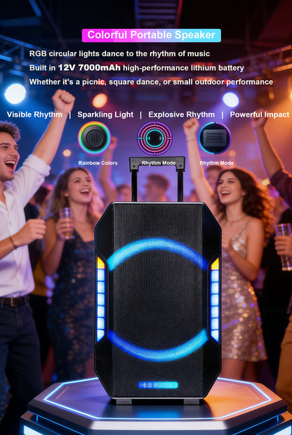 15“ Subwoofer + Tweeter 12V 7000mAh 80W Bluetooth Party Speeker with Microphones