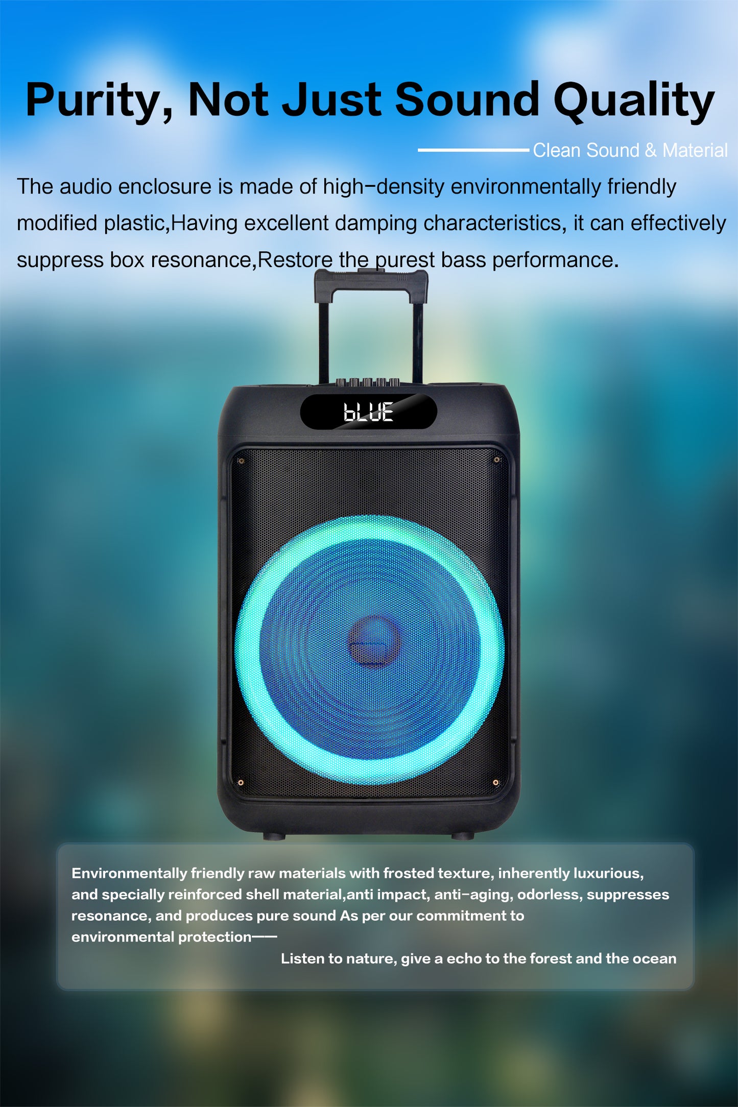 50W 15″ bass Portable speaker 4500mAh with 2pcs wireless microphones bluetooth