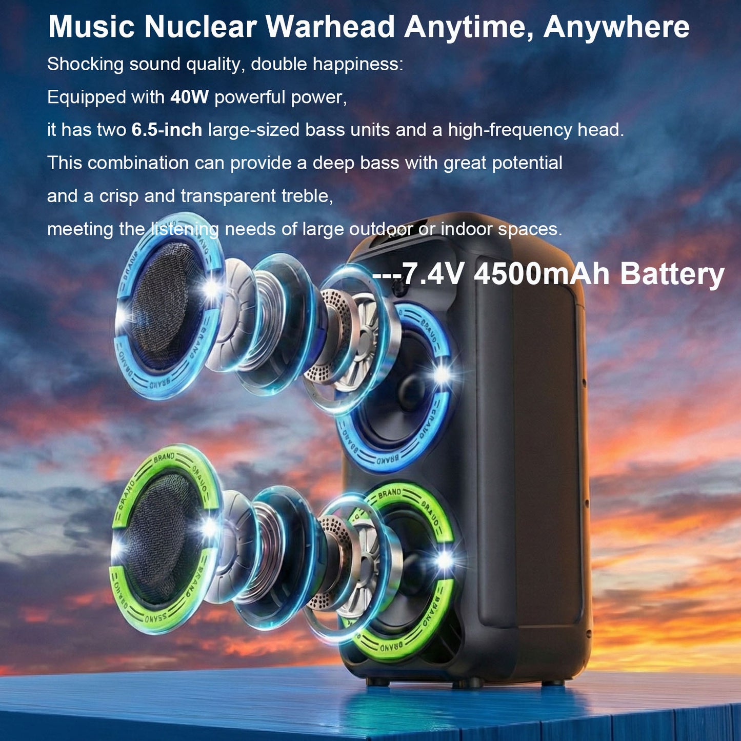 Bluetooth speaker with dual subwoofer design