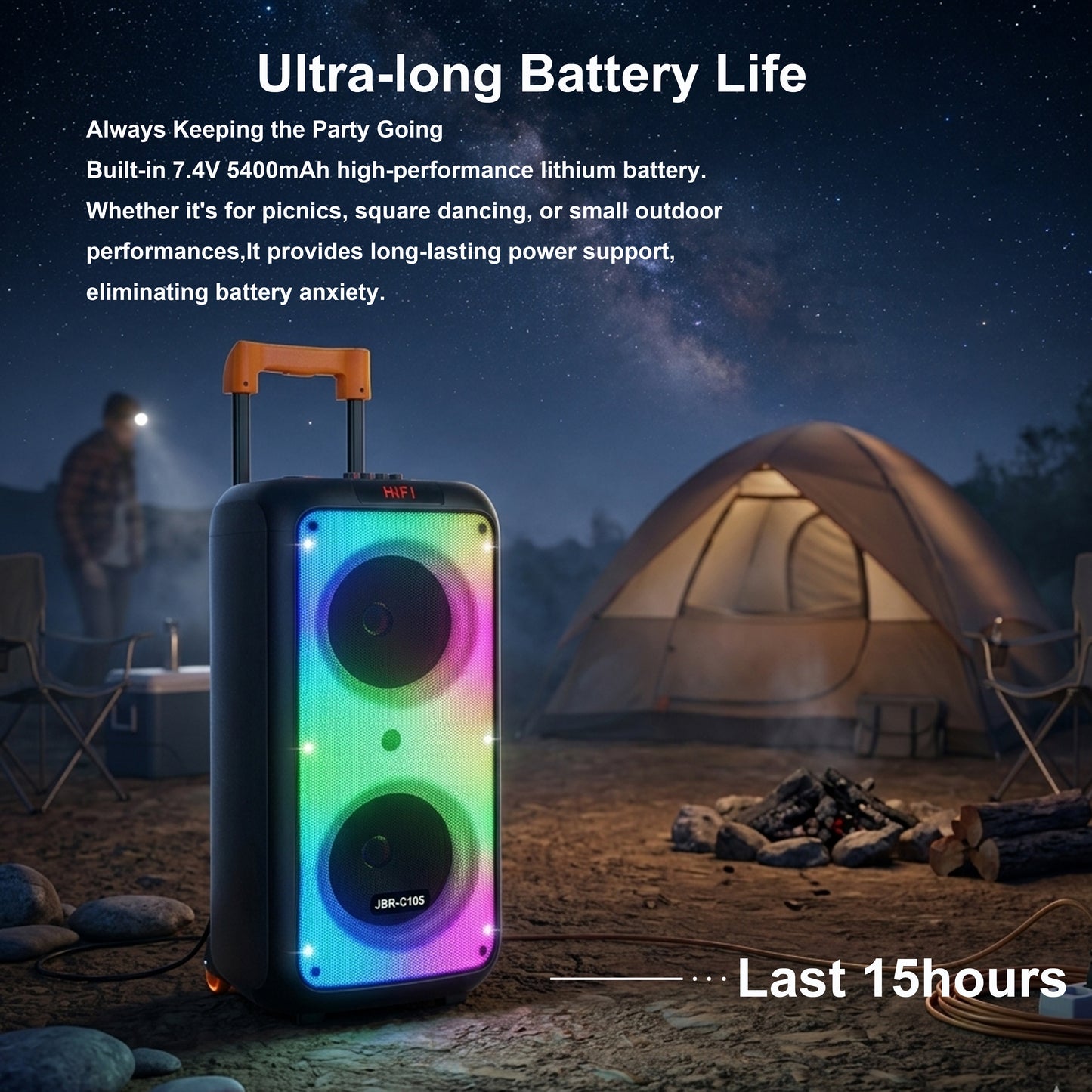 60W 2PCS 10“ bass tweeter 5400mah outdoor speaker with 2pcs wireless microphones