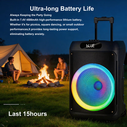 50W 15″ bass Portable speaker 4500mAh with 2pcs wireless microphones bluetooth