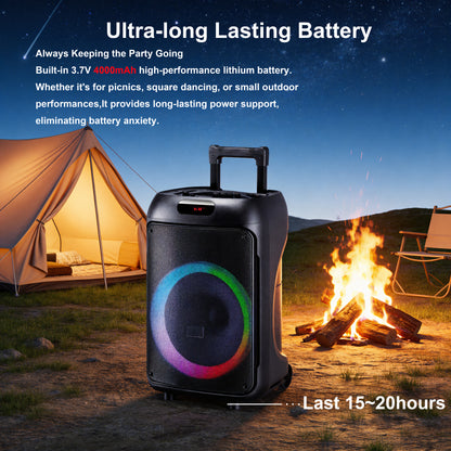 12“ bass+Tweeter 4000mAh Long Battery Life Outdoor Portable Speeker 20W 3.7V