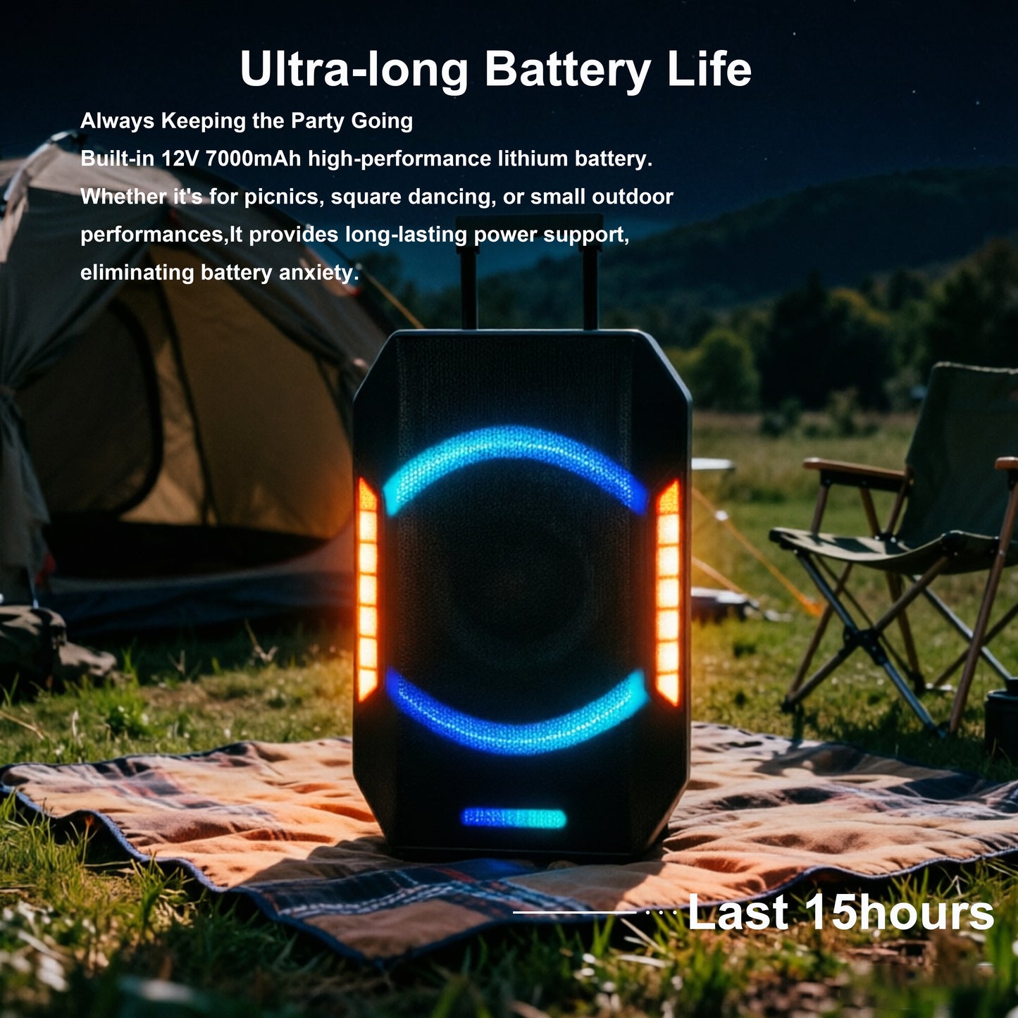 15“ Subwoofer + Tweeter 12V 7000mAh 80W Bluetooth Party Speeker with Microphones