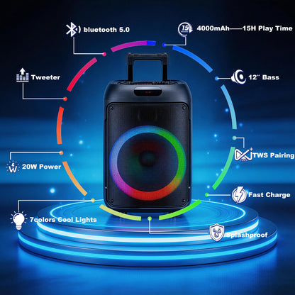 12“ bass+Tweeter 4000mAh Long Battery Life Outdoor Portable Speeker 20W 3.7V