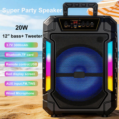 12inch Bass+Tweeter Portable Bluetooth Speaker for Home, Outdoor