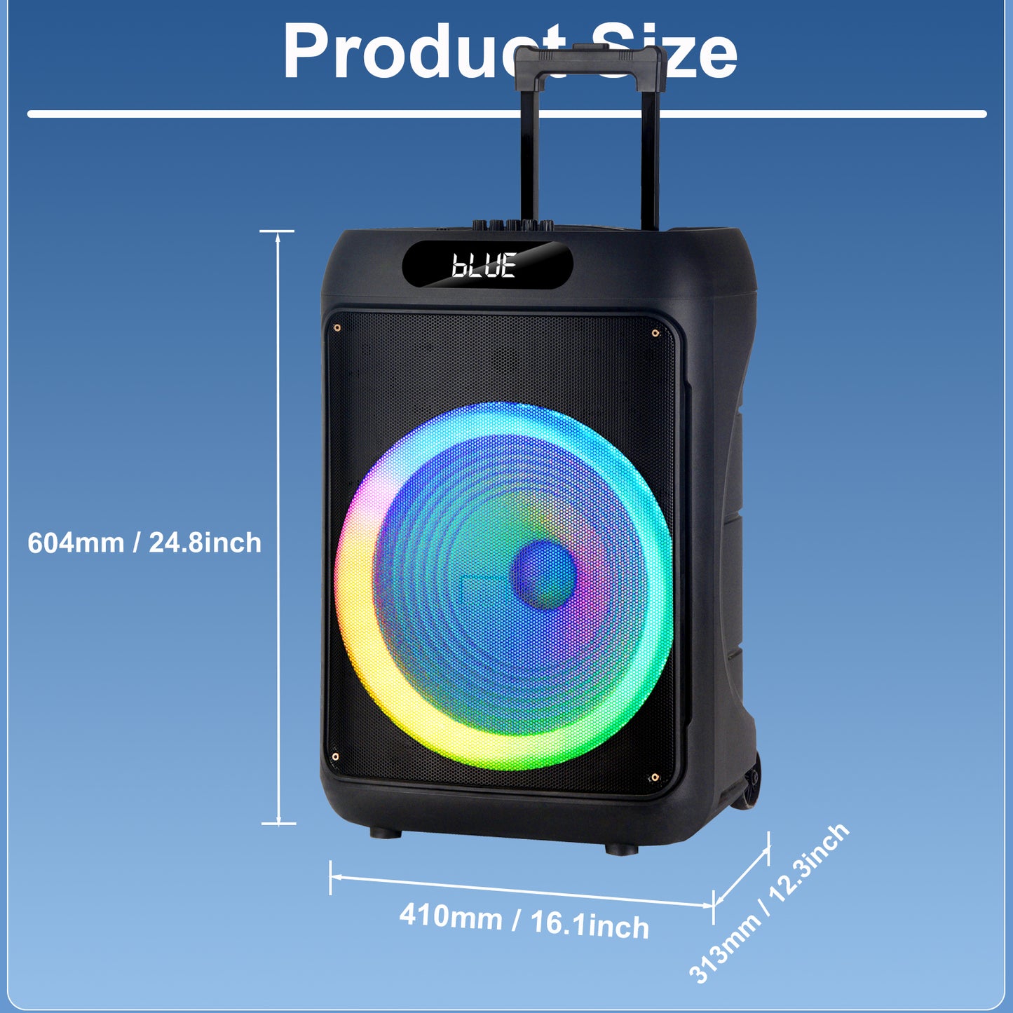 50W 15″ bass Portable speaker 4500mAh with 2pcs wireless microphones bluetooth