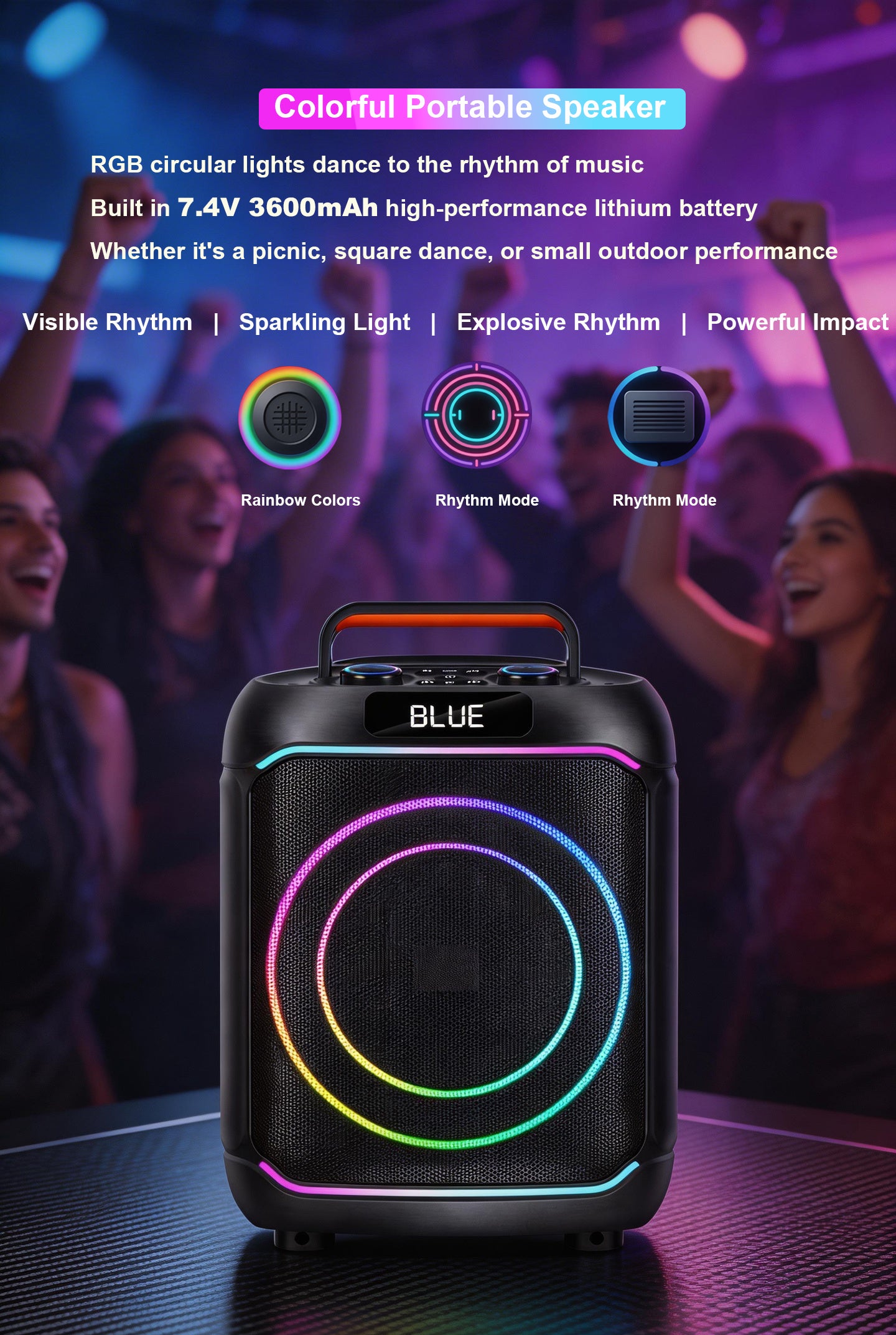 40W 8in Bass+Tweeter Portable Bluetooth Speaker for Home, Outdoor