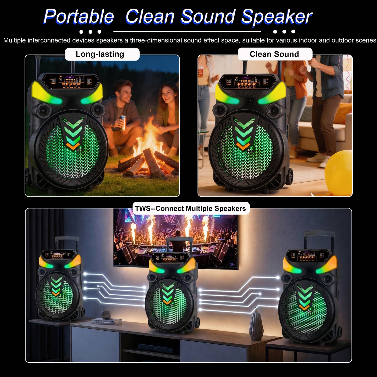 15inch bass portable speaker 3000mAh 20W outdoor audio with wireless speakers