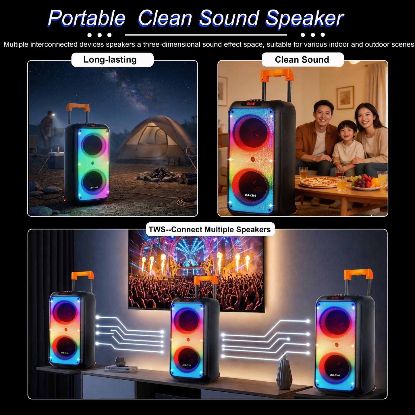 60W 2PCS 10“ bass tweeter 5400mah outdoor speaker with 2pcs wireless microphones