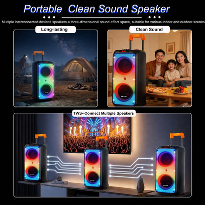 60W 2PCS 10“ bass tweeter 5400mah outdoor speaker with 2pcs wireless microphones