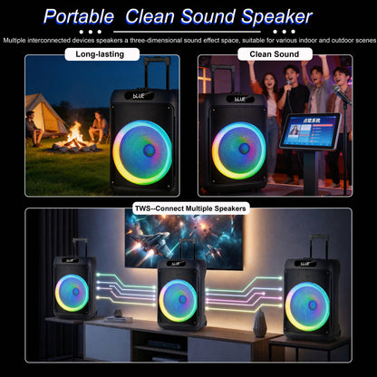 50W 15″ bass Portable speaker 4500mAh with 2pcs wireless microphones bluetooth