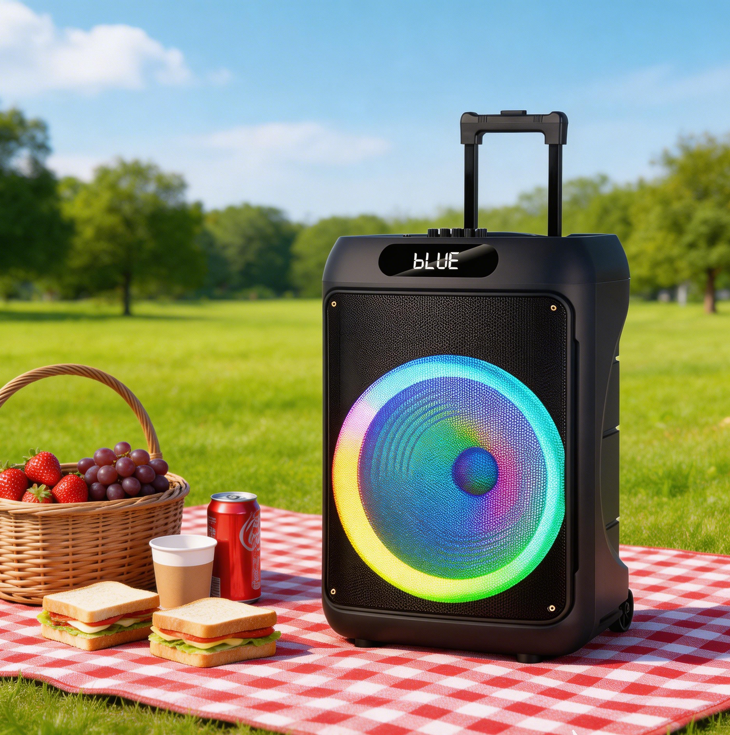 50W 15″ bass Portable speaker 4500mAh with 2pcs wireless microphones bluetooth