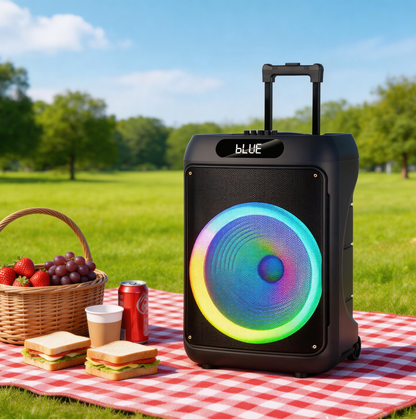 50W 15″ bass Portable speaker 4500mAh with 2pcs wireless microphones bluetooth