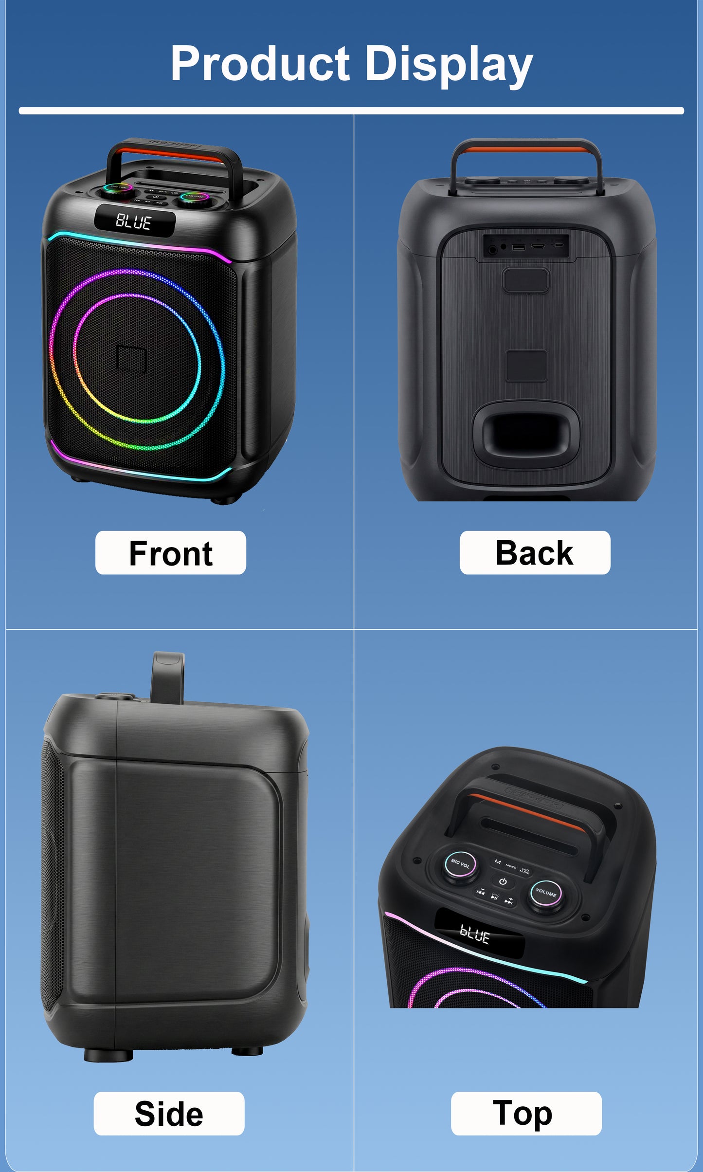 40W 8in Bass+Tweeter Portable Bluetooth Speaker for Home, Outdoor